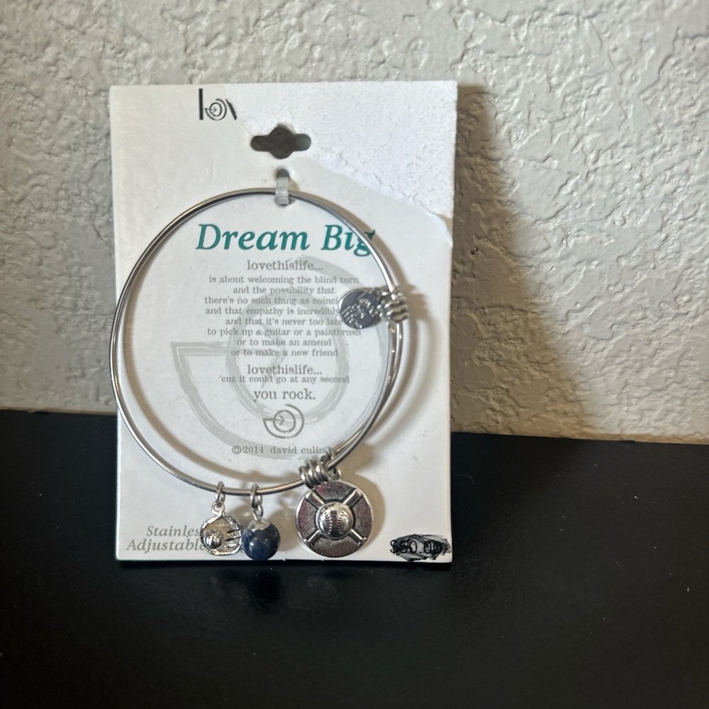 Love this life brand -Adjustable Silver Charm Bangle Bracelet softball/baseball